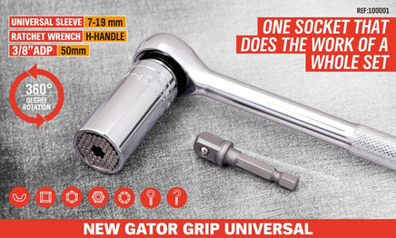 3Pc Universal Socket Wrench Set Power Drill Adaptor Gator Grip Size 7mm to 19mm Kings Warehouse