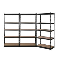 3x1.8M 5-Shelves Steel Warehouse Shelving Racking Garage Storage Rack Black Kings Warehouse