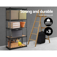 3x1.8M 5-Shelves Steel Warehouse Shelving Racking Garage Storage Rack Grey Kings Warehouse