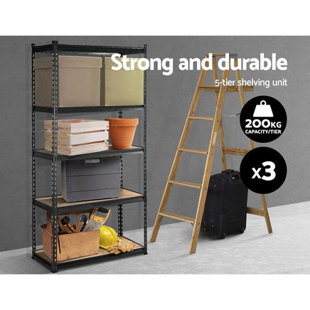 3x1.8M 5-Shelves Steel Warehouse Shelving Racking Garage Storage Rack Grey Kings Warehouse