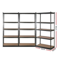 3x1.8M 5-Shelves Steel Warehouse Shelving Racking Garage Storage Rack Grey Kings Warehouse