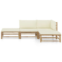 4 Piece Garden Lounge Set with Cream White Cushions Bamboo Outdoor Furniture Kings Warehouse 