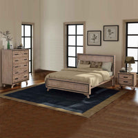 4 Pieces Bedroom Suite Queen Size Silver Brush in Acacia Wood Construction Bed, Bedside Table & Dresser