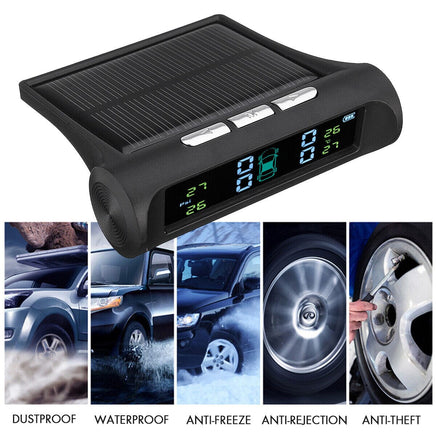 4 Sensor Solar Wireless TPMS Car Tire Tyre Pressure System Monitoring External Kings Warehouse