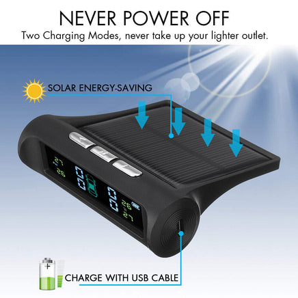 4 Sensor Solar Wireless TPMS Car Tire Tyre Pressure System Monitoring External Kings Warehouse