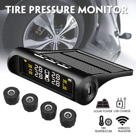 4 Sensor Solar Wireless TPMS Car Tire Tyre Pressure System Monitoring External Kings Warehouse