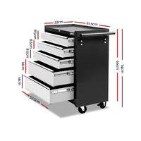5 Drawer Mechanic Tool Box Cabinet Storage Trolley - Black & Grey KingsWarehouse