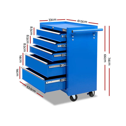5 Drawer Mechanic Tool Box Cabinet Storage Trolley - Blue KingsWarehouse
