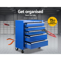 5 Drawer Mechanic Tool Box Cabinet Storage Trolley - Blue KingsWarehouse