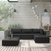 5 Piece Garden Lounge Set with Cushions Poly Rattan Black Kings Warehouse