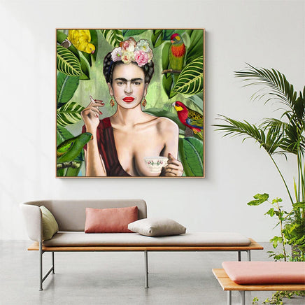 50cmx50cm Self Portrait by Frida Kahlo Wood Frame Canvas Wall Art Kings Warehouse