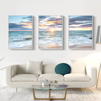 50cmx70cm Sunrise by the ocean 3 Sets White Frame Canvas Wall Art Kings Warehouse