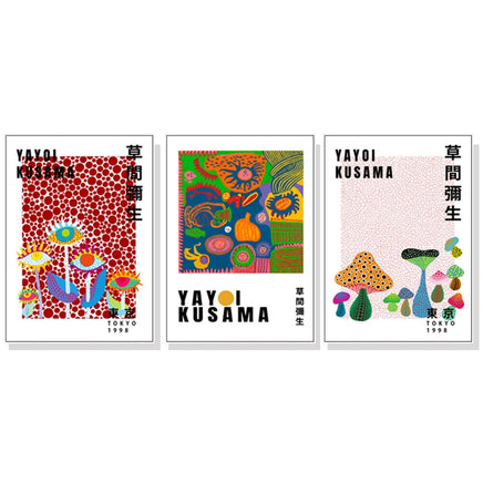 50cmx70cm Wall Art By Yayoi Kusama 3 Sets White Frame Canvas Kings Warehouse