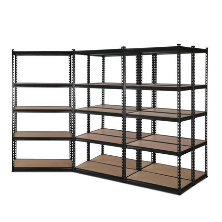 5x1.8M 5-Shelves Steel Warehouse Shelving Racking Garage Storage Rack Black Kings Warehouse