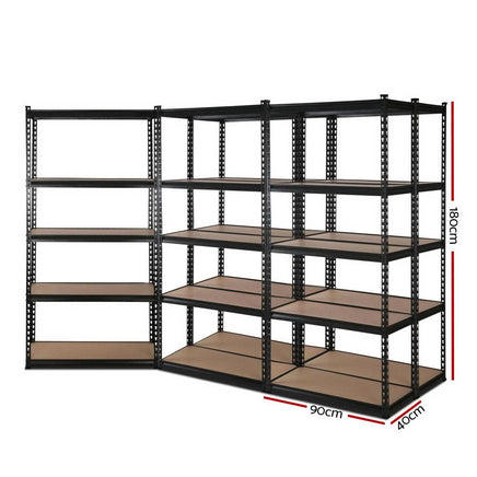 5x1.8M 5-Shelves Steel Warehouse Shelving Racking Garage Storage Rack Black Kings Warehouse