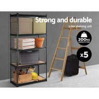 5x1.8M 5-Shelves Steel Warehouse Shelving Racking Garage Storage Rack Grey Kings Warehouse