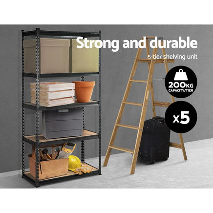 5x1.8M 5-Shelves Steel Warehouse Shelving Racking Garage Storage Rack Grey Kings Warehouse