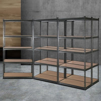 5x1.8M 5-Shelves Steel Warehouse Shelving Racking Garage Storage Rack Grey Kings Warehouse