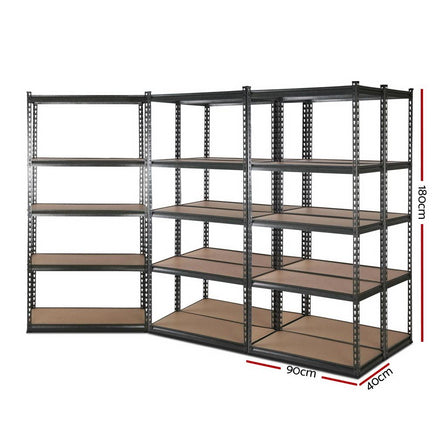 5x1.8M 5-Shelves Steel Warehouse Shelving Racking Garage Storage Rack Grey Kings Warehouse