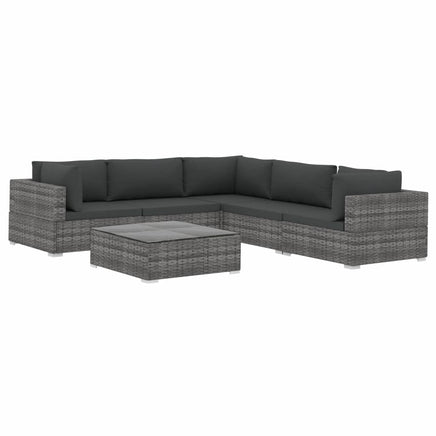 6 Piece Garden Lounge Set with Cushions Poly Rattan Grey Kings Warehouse