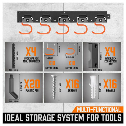 64" Wall Mount Tool Hanger Garden Storage Organizer Mop Broom Holder Hook Pegs Kings Warehouse