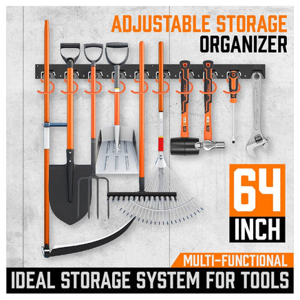 64" Wall Mount Tool Hanger Garden Storage Organizer Mop Broom Holder Hook Pegs Kings Warehouse