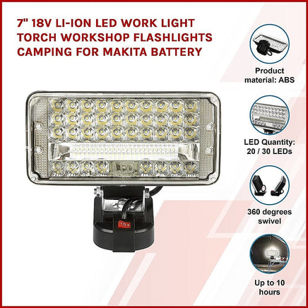 7" 18V Li-ion LED Work Light Torch Workshop Flashlights Camping for Makita Battery Kings Warehouse
