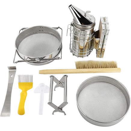 7 Pcs Beekeeping Tool Kit Including Honey Strainer, Frame Grip, J-Hook tool, Entrance Feeder Kings Warehouse