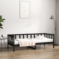 Day Bed Black 92x187 cm Single Bed Size Solid Wood Pine