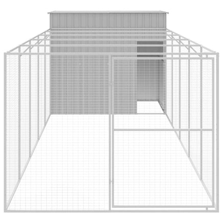 Dog House with Run Light Grey 214x661x181 cm Galvanised Steel