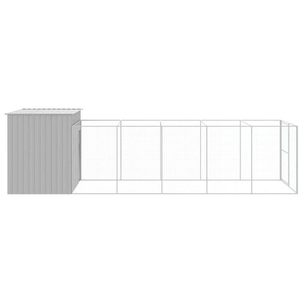 Dog House with Run Light Grey 214x661x181 cm Galvanised Steel