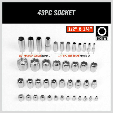 94Pc Socket Ratchet Wrench Set Screwdriver Bits Extension Torx Hex 1/4" 1/2" Dr. Kings Warehouse