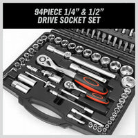94Pc Socket Ratchet Wrench Set Screwdriver Bits Extension Torx Hex 1/4" 1/2" Dr. Kings Warehouse