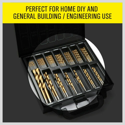 99Pc Drills Set HSS Titanium Coated Wood Plastic Metal Metric 1.5-10mm With Case Kings Warehouse