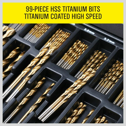 99Pc Drills Set HSS Titanium Coated Wood Plastic Metal Metric 1.5-10mm With Case Kings Warehouse
