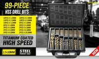 99Pc Drills Set HSS Titanium Coated Wood Plastic Metal Metric 1.5-10mm With Case Kings Warehouse