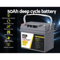 AGM Deep Cycle Battery 12V 50Ah x2 Box Portable Solar Caravan Camping