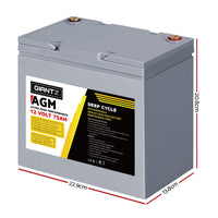 AGM Deep Cycle Battery 12V 75Ah Box Portable Solar Caravan Camping