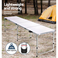 Folding Camping Table 240CM Portable Outdoor Picnic BBQ Aluminium Desk