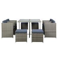 Outdoor Dining Set 9 Piece Wicker Table Chairs Setting Grey