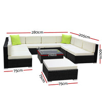 10-Piece Outdoor Sofa Set Wicker Couch Lounge Setting Cover