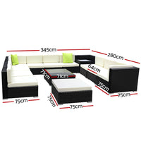 13-Piece Outdoor Sofa Set Wicker Couch Lounge Setting Cover