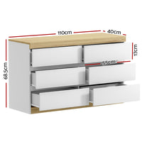 6 Chest of Drawers Cabinet Dresser Table Tallboy Storage Bedroom White