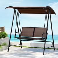 Outdoor Swing Chair Garden Bench 2 Seater Canopy Patio Furniture Brown
