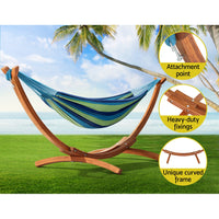 Wooden Hammock Chair with Stand Outdoor Lounger Hammock Bed Timber