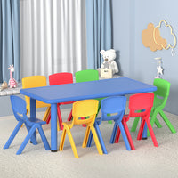 Kids Table and Chairs Study Desk Furniture 120CM Plastic Table 8 Chairs