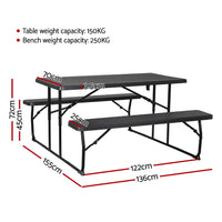 3 PCS Outdoor Dining Set Picnic Patio Bench Set Camp Folding Table HDPE