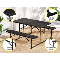 3 PCS Outdoor Dining Set Picnic Patio Bench Set Camp Folding Table HDPE