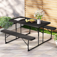 3 PCS Outdoor Dining Set Picnic Patio Bench Set Camp Folding Table HDPE