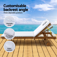 2pc Sun Lounge Wooden Lounger Outdoor Furniture Day Bed Wheel Patio White